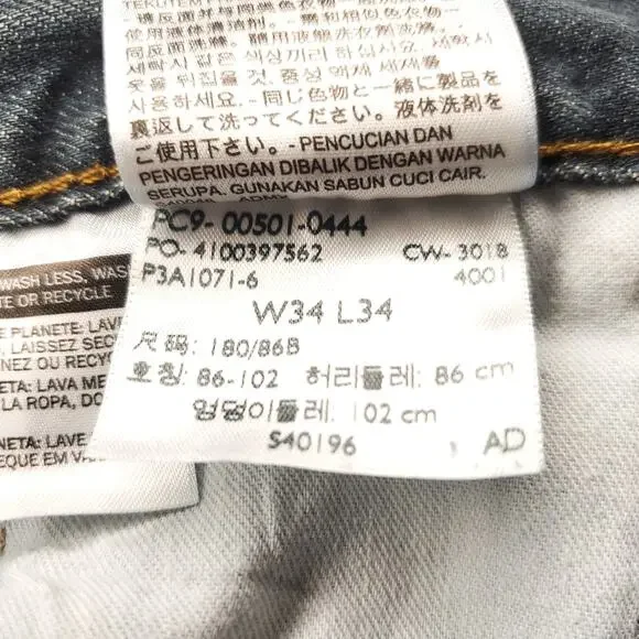 Levi's 501 Jeans Mens 34x34 Blue Dark Wash Faded Straight Classic Denim Rugged - Picture 12 of 12